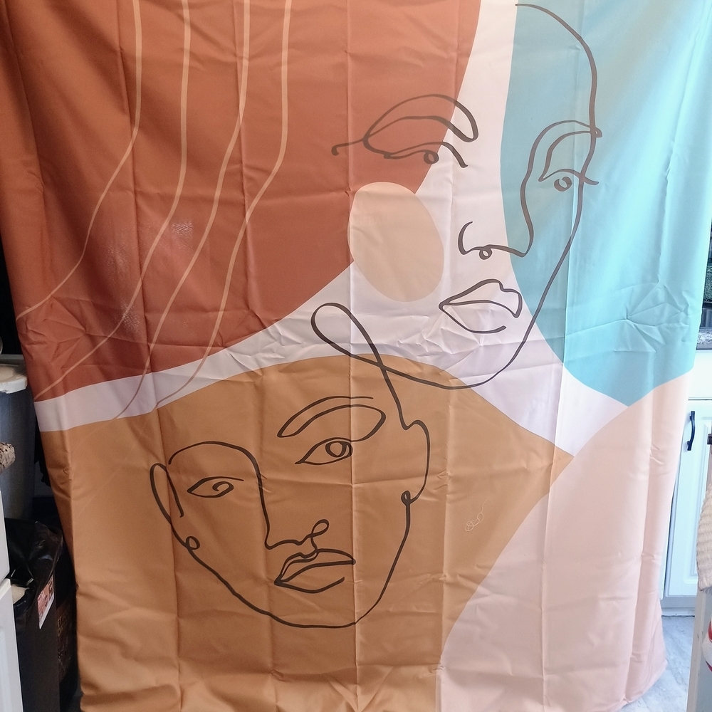 Abstract Face Shower Curtain Brand New Never Used Couple Man Women - Picture 4 of 4